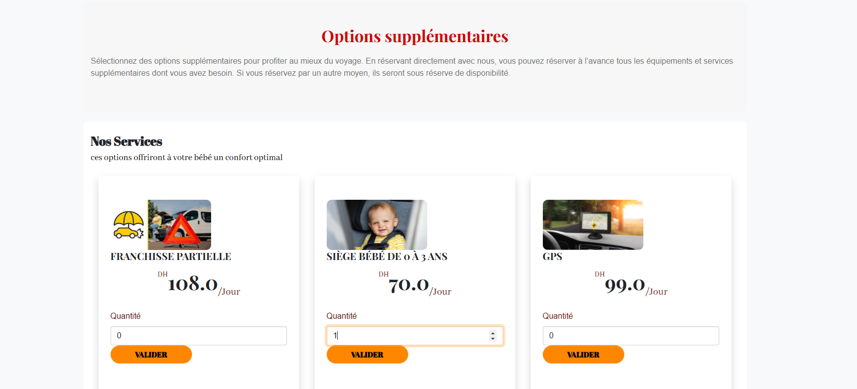 services supplémentaires